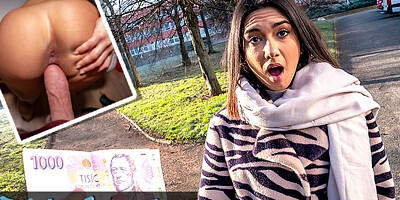 Public Agent Beautiful Brunette Biology Student Cums Over a Stranger Cock