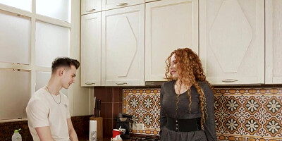 Very curvy European MILF gets fucked in the kitchen