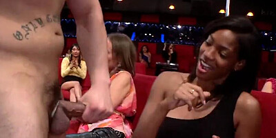 Excited chicks can't stop themselves from giving the male strippers sloppy blowjobs