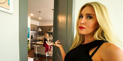 Two cute blondes fucked by a cameraman in POV-style threesome