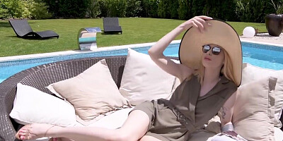 Huge dick for a rich blonde babe by the swimming pool