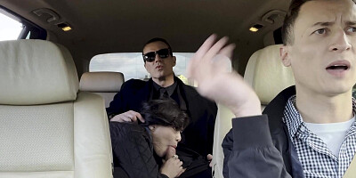 Busty blonde rides cock in front of taxi driver cuckold