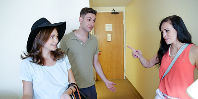 Sweet chick fucks with her stepbrother and swallows spunk