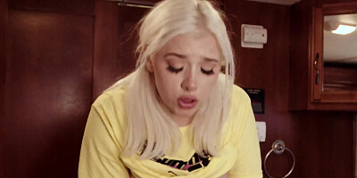 Sexy blonde starlet is hiding from her parents in the RV