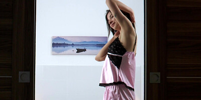 Russian coed Tafy pulls out a vibrating toy to fuck her bare pussy