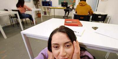 Lovely brunette Mandy Muse is eager to get her ass fucked in class