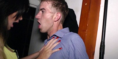 Filthy brunette is fucking a random dude on the street