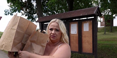 Curvy blonde woman plays with herself before POV sex