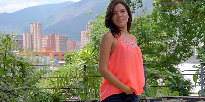 Tender latina Eliza Gardenia solo caresses her body