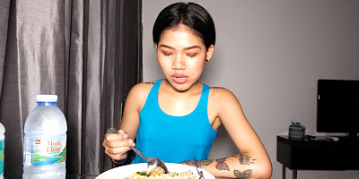 Feeding my Thai GF with food and my cock
