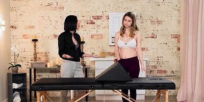 A couple of curvy lesbians are licking on the table