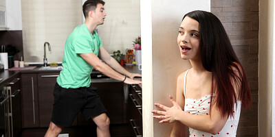 Tiny teen stepsister caught by stepbro