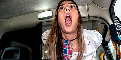 Before driving her to college the taxi driver pounds her tight pussy