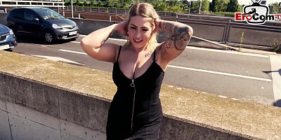 Public Sex Date at berlin freeway with german tattoo slut