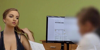 Redheaded teen with massive boobs is banging in the office