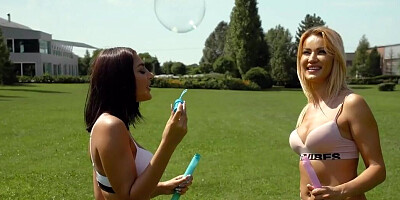 Cherry Kiss and Sarah Cute making love while outdoors