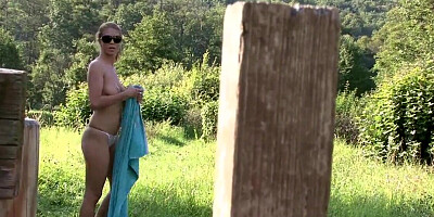 Masturbating in the fields while a grandpa is watching