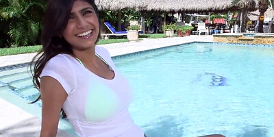 Muscular man fucking an arab slut by the pool