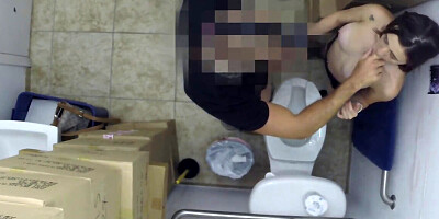 Dirty brunette fucks with her co-worker in the toilet