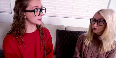 Naughty stepsis and stepbro seduce their nerdy teen step-cousin and bang relentlessly