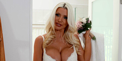 Two curvy blondes sharing a cock in a wild threesome