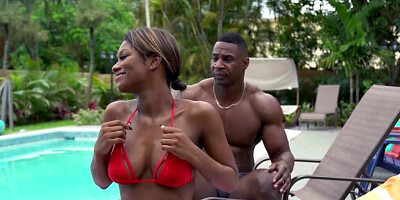 Jaxxx Salyher teasing the busty ebony harlot Evi Rei