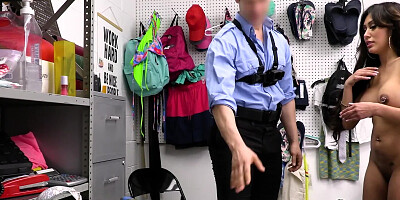 Brunette bombshell is stripped naked and fucked by an officer