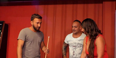European MILF fucking two dudes after the snooker game