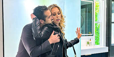 Lovely blonde sucks a hard cock and gets fucked in the bathroom