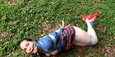 Hot Little Schlgrl Left Strppd And Tied Outside After Escpe