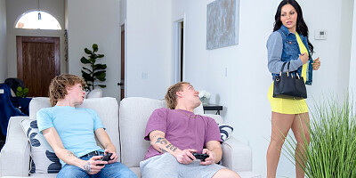 Big ass latina MILF stepmom fucks 2 boys