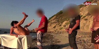 Exciting sweetie at beach movie