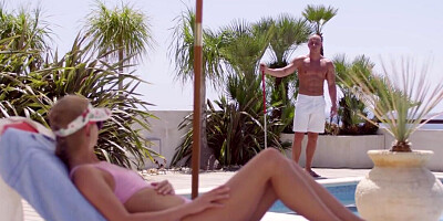 Oiling up and sunbathing before getting schlonged hard