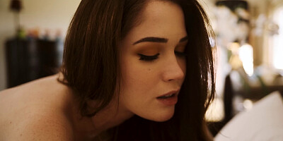 Pale girl is going to make him happy with her mouth