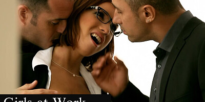 The hot receptionist gets sodomized by 2 men