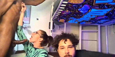 Horny brunette slut fucked by boyfriend and his BBC friend live at sexycamx