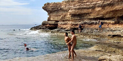 Divers watching us fuck at the beach give us some help