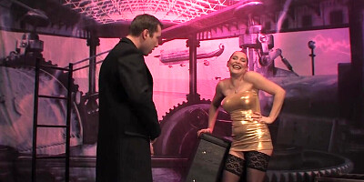 Gorgeous mistress punishing the dick of the male slave