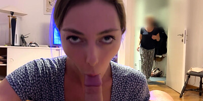 Caught Me Giving A Blowjob To My Boyfriend. We Were Talking And She Watched And He Cum