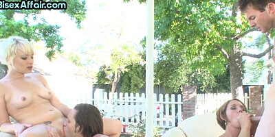 Bisexuals fuck dirty MILF ladies in group sex outdoor