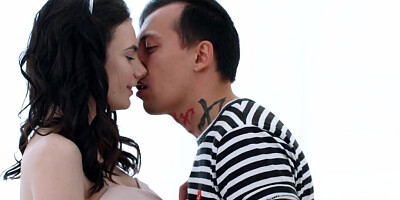 Gorgeous girl teases him before allowing him entry