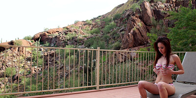 Masturbation against the background of mountains from petite Mila Jade