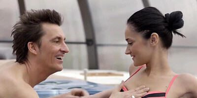 The trimmed cunt of Angie Moon gets fucked on the white couch