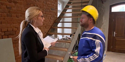 Adorable blonde woman Tatjana Young bangs a handyman