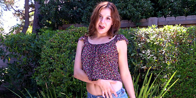 Solo masturbation in the garden by Petite Kasey Warner