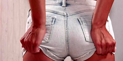 Young dark haired beauty strips down and masturbates