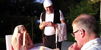 Three scenes in which blonde hotties fuck old freaks
