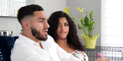 Stellar brunette practicing her oral skills with a stud