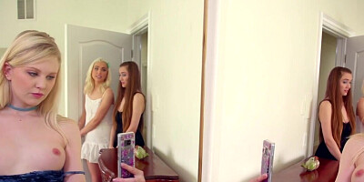 Tiny girl with a hot body fucks stepsister and her BFF