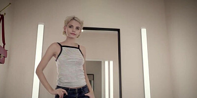 Petite babe looks hot and gets caught while masturbating